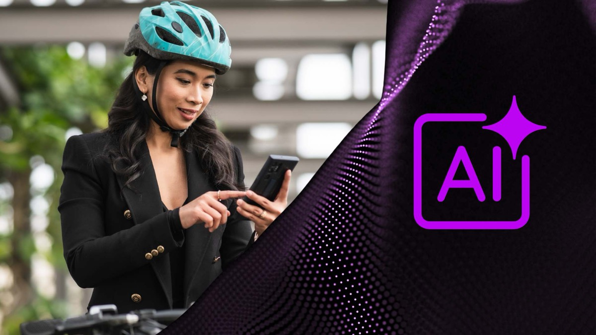 A person using a smartphone app to track their carbon footprint, representing AI-driven consumer behaviour change for climate action