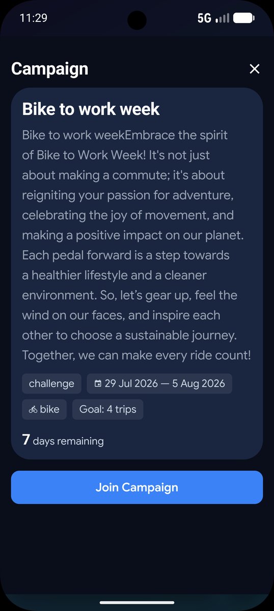 SAVE app showing the Bike to work week campaign